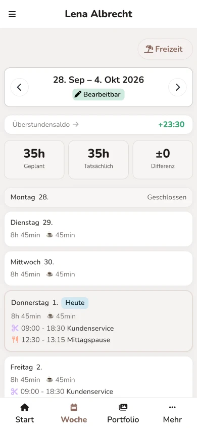 Salonclock: Zeiterfassung